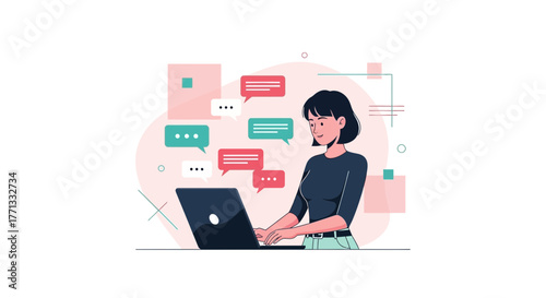 Online Communication And Digital Dialogue: A Woman Engaged In Conversational Interactions