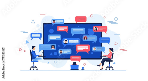 Online Discussion and Communication Depiction Illustrating Connection Through Digital Interaction