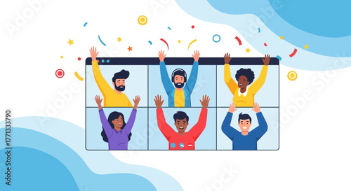 Online Meeting Triumph: An Illustration of Shared Joy and Collaborative Achievement
