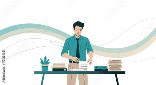 Organized Office Worker Reviewing Documents and Managing Workflow Efficiently