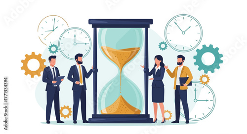 Team Of Professionals Analyzing The Passage Of Time And Business Strategies