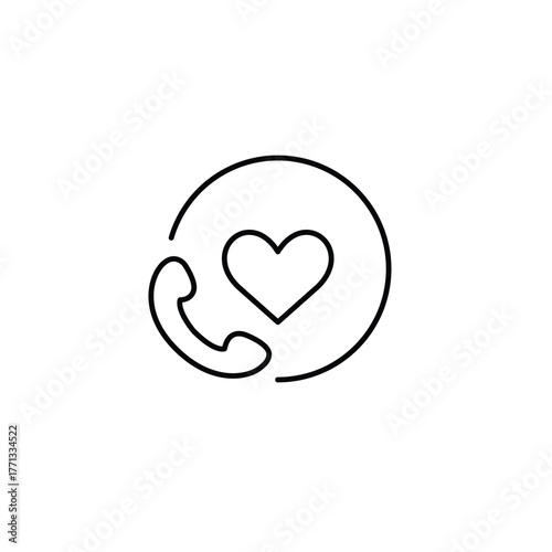 Phone call and heart. Customer support online, trusted user care. Pixel perfect, editable stroke vector icon