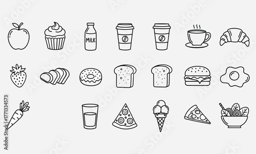 Line Art Food Icons Diverse Selection of Culinary Delights