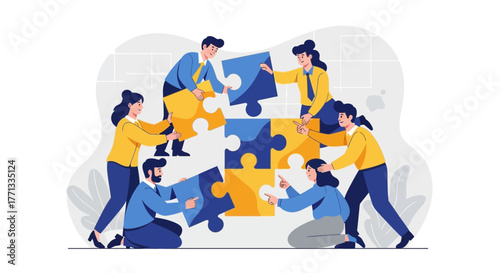 People Combine Puzzle Pieces, Achieving Collaboration Within Company Strategies