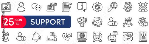 Customer Service and Support set of web icons in line style. vector illustration concept relate to contact, information, line, phone, outline, business, tech, headset, question, info, person
