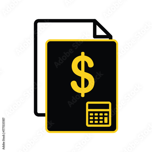 Financial document with a dollar sign calculator and black background