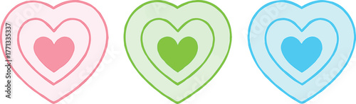 Three Colorful Hearts in Pink Green and Blue Representing Love Friendship and Affection