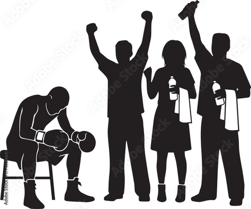 Boxing day triumph boxer sitting victory celebration crowd cheering silhouette sports