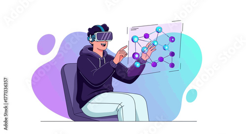 Virtual Reality Experience: Interactive Illustration Depicting Modern Technology and Connection