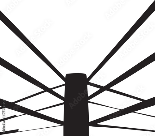 Abstract geometric black lines emanating from a central dark rectangle shape