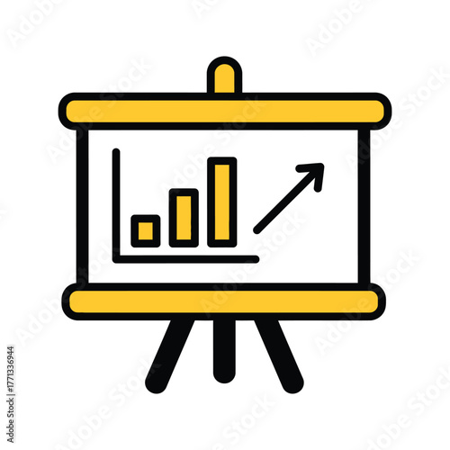 Presentation board with a graph showing upward trend business and growth