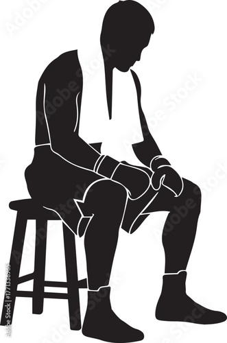 Silhouette of a boxer sitting on a stool with a towel draped over shoulders ready for action