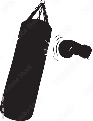 Boxing glove punching a heavy bag silhouette dynamic impact and training motion