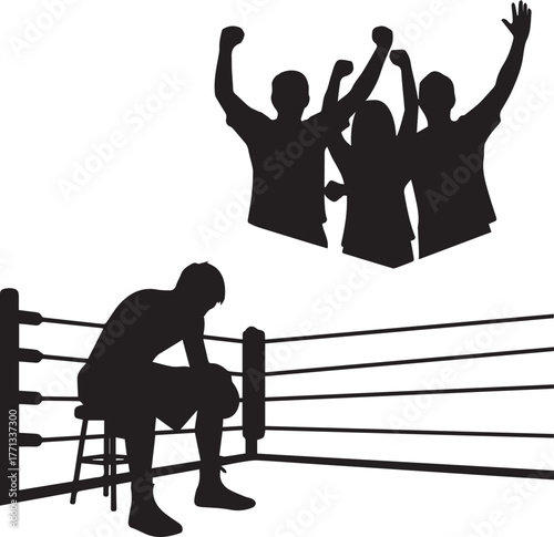 Boxing ring drama lone fighter defeated triumphant crowd celebration boxing day concept