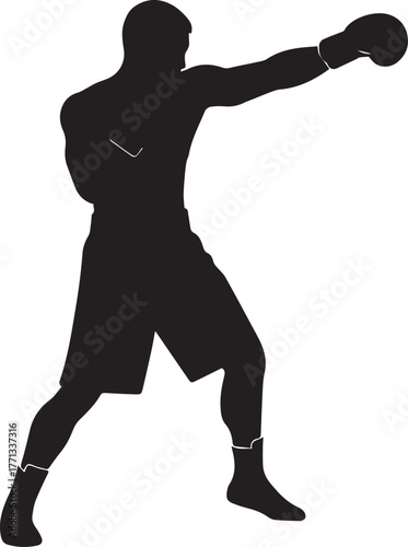 Silhouette of a boxer throwing a punch in training sport silhouette