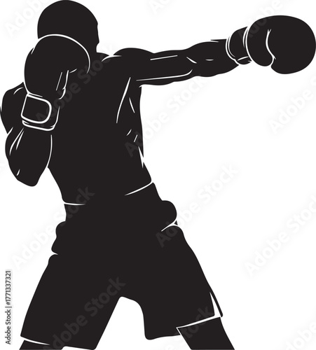 Dynamic silhouette of a boxer throwing a powerful punch in a sports action pose