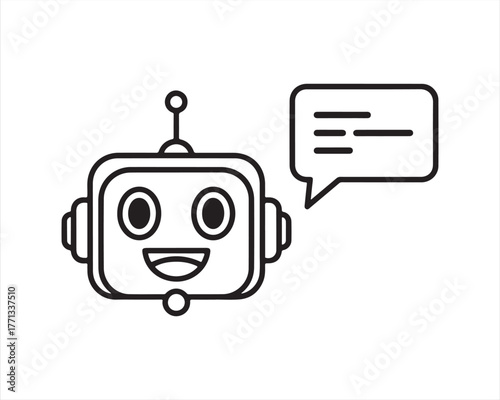 Friendly cartoon robot head with a speech bubble