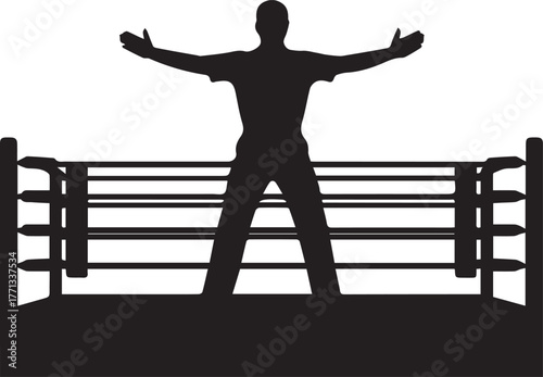 Referee signaling victory in boxing ring silhouette style