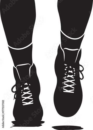 Close-up silhouette of athlete's feet in athletic shoes ready for action