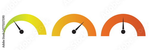 Speedometer vector, icon set. Colorful gradient speedometer performance indicator sign symbol web design. Internet car speed low, medium and high meter concept. Vector illustration.