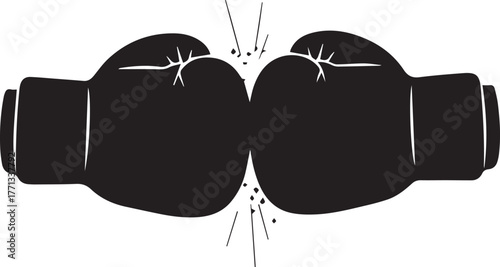 Two black boxing gloves clash in a dynamic fight scene with impact lines