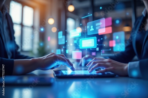 Modern digital communication technology with intelligence chat bot AI agent for client service, robot, business, message, software