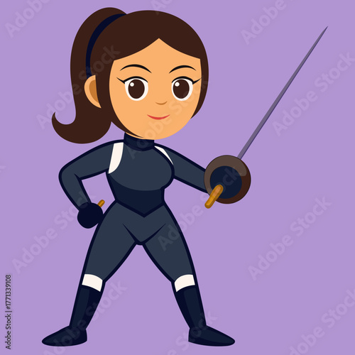 Cartoon Fencer with Sword in a Ready to Attack Stance