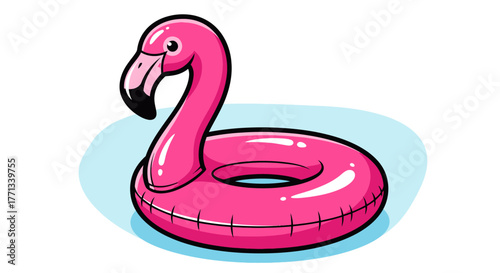 Vibrant Pink Flamingo Inflatable Pool Float Illustration