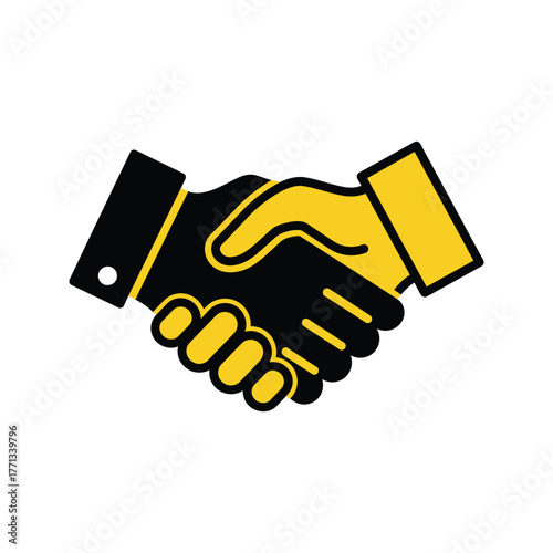 A graphic illustration of two hands clasped in a firm handshake