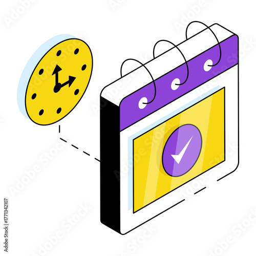 Calendar with clock showing concept of timetable