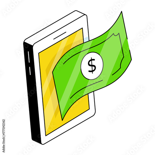 Dollar inside smartphone, icon of mobile money