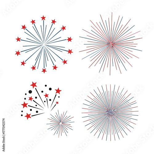 Festive Fireworks Red, White, and Blue Celebration Designs for July 4th, Independence Day, and Summer Parties