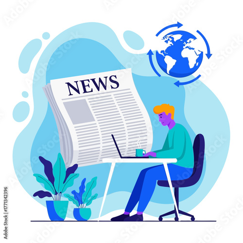 Individual reading latest world news digitally on a laptop, symbolizing global connectivity and current information access