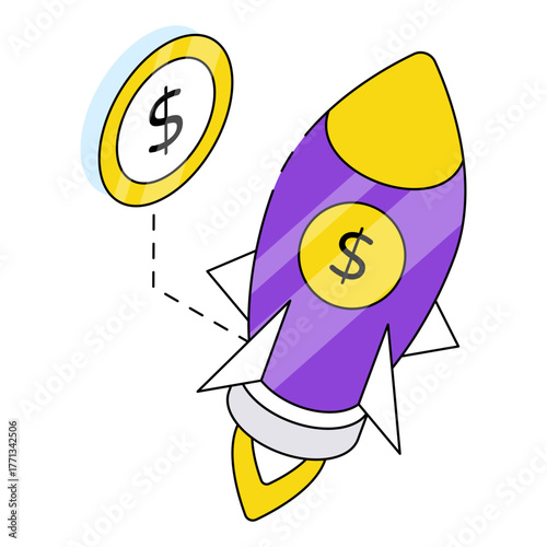 Conceptual isometric design icon of business launch 