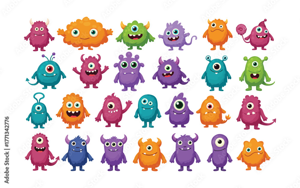 Fototapeta premium Adorable Cartoon Monster Character Collection for Playful Designs