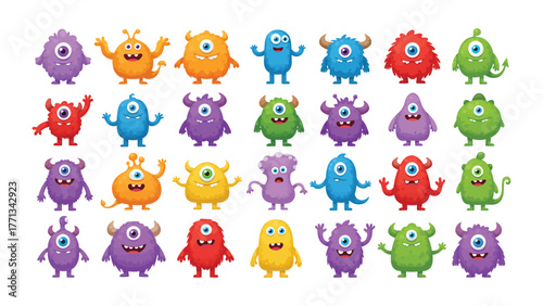 Diverse & Colorful Collection of Friendly Cartoon Monster Characters for Creative Designs