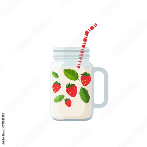 flat 2D icon vector illustrator of smoothie in mason jar with straw