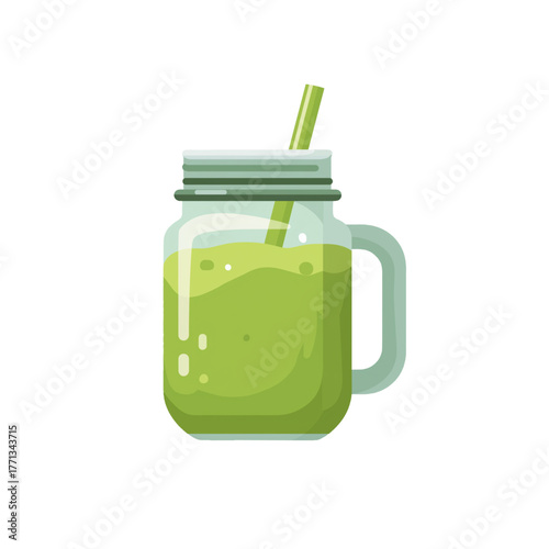 flat 2D icon vector illustrator of smoothie in mason jar with straw