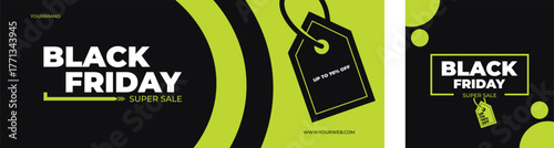 Black friday super sale banner with neon green accent