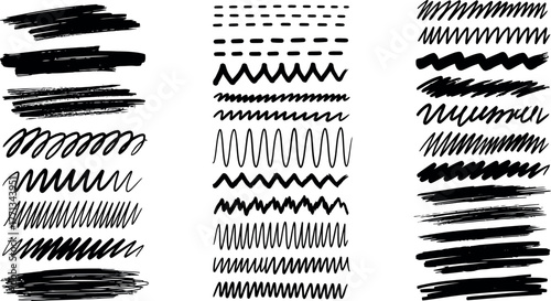 Set of three grunge brush stroke texture patterns for artistic design projects and graphic elements
