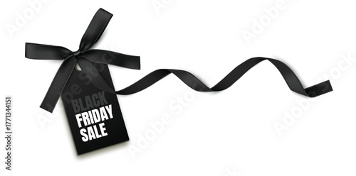 Black friday sale tag with ribbon