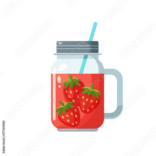 flat 2D icon vector illustrator of smoothie in mason jar with straw