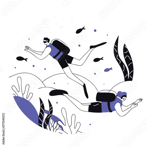 Diverse group of travelers enjoying snorkeling in vibrant coral reef