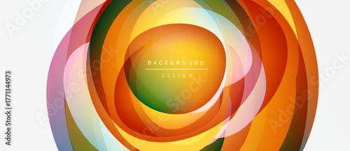 Abstract layers create vibrant circular design. Orange, green, pink hues blend seamlessly. Modern background element for projects.