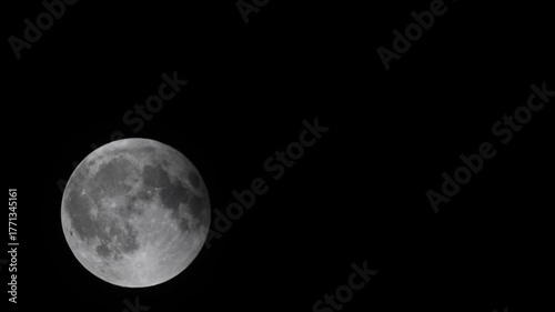 Time lapse of full silver moon rising or moonrise, crossing the frame left to right. Close up telephoto shot, no people