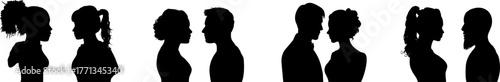 Vektor Silhouetten Set - Menschen Köpfe im Profil - Paare - Dating - Kommunikation - Gespräch