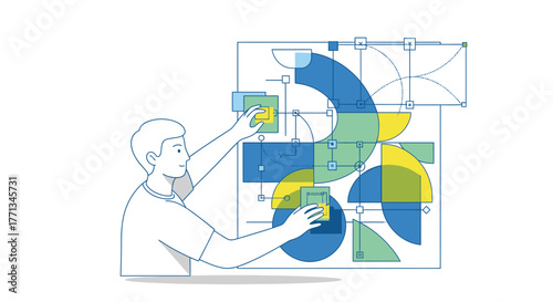 Man Arranging Geometric Shapes on a Whiteboard.