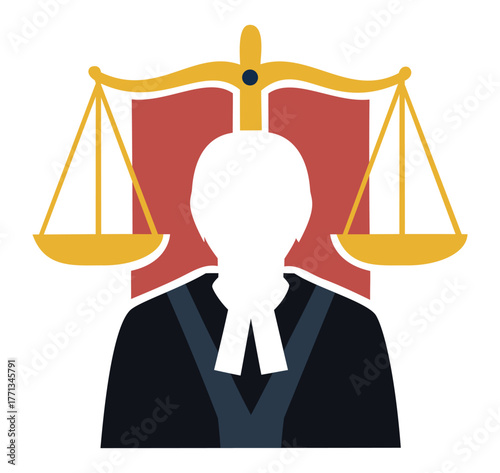 Judge or lawyer vector logo with scales of justice for legal practice, court services, and law firm branding