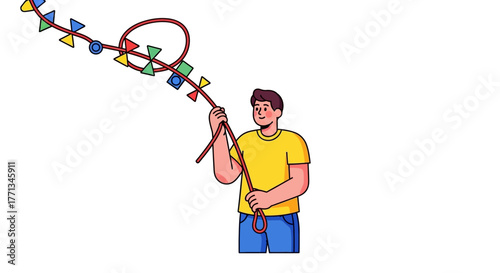 Man Flying a Colorful Kite Outdoors.