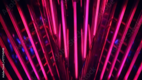 Abstract neon lines forming triangle structure illuminated with bright lights